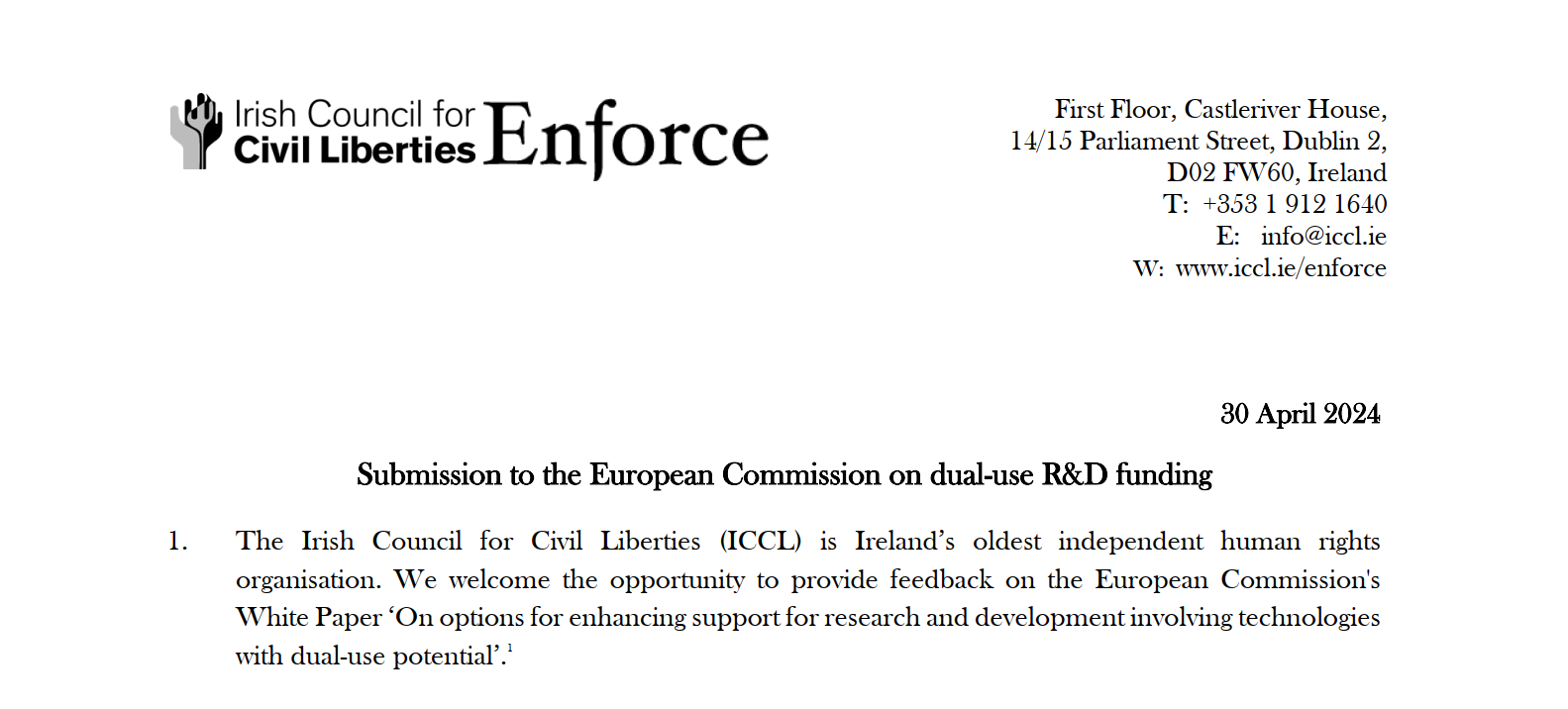 Featured image for “Submission to the European Commission on dual-use R&D funding”